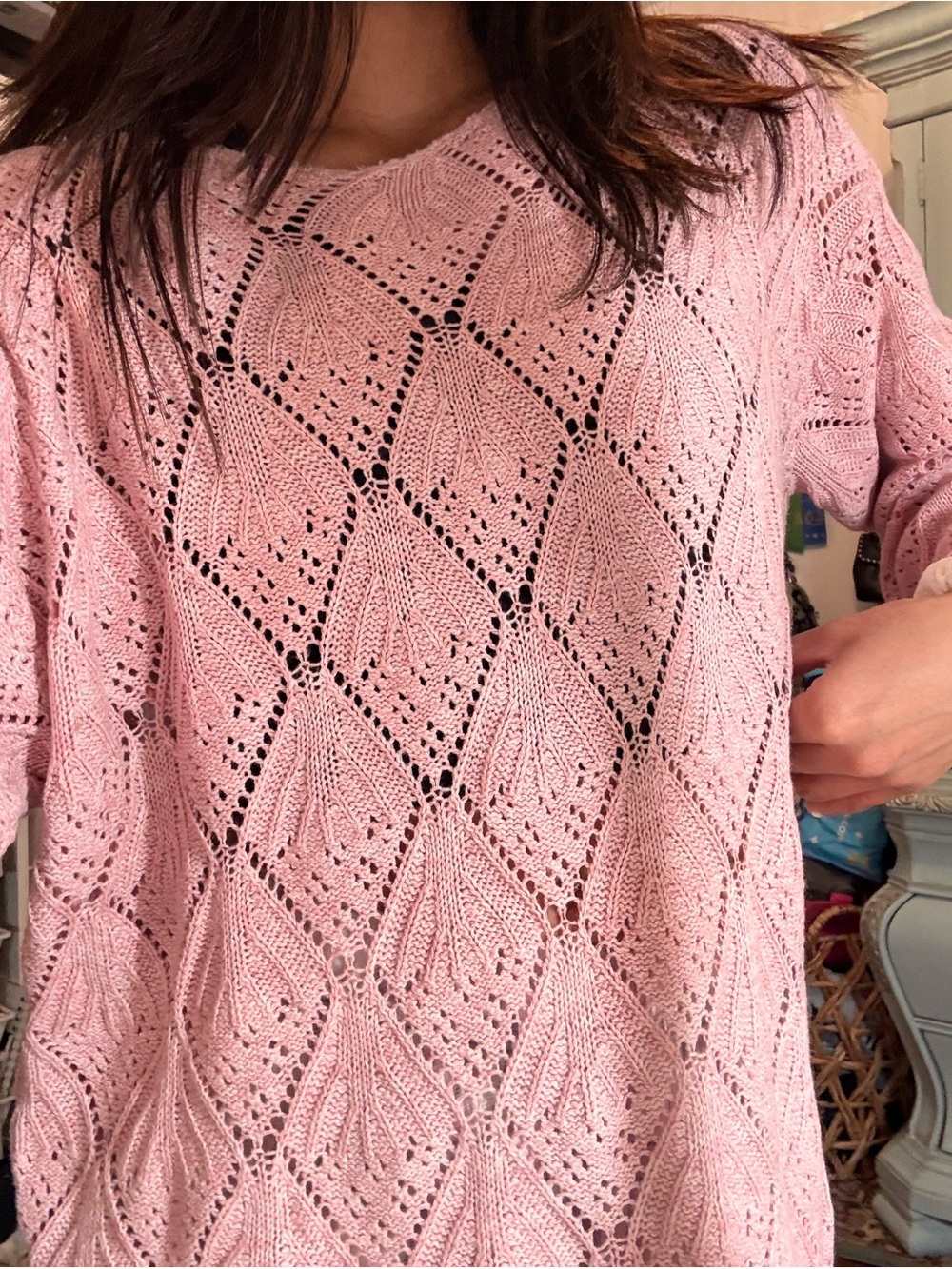 Vintage Pink Knit Diamond-Pattern Mini Dress - Picture 3 of 3
